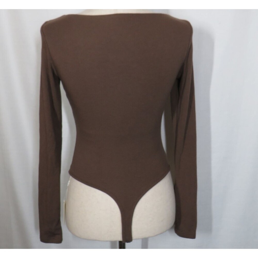 OGL Brown Soft Stretchy Long Sleeve Thong Padded Brami Bodysuit Size Small - Picture 5 of 7
